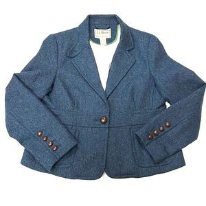WOMENS LL Bean 100% Shetland wool cropped blazer Size 14 Petite